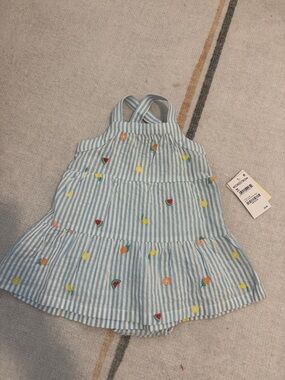 Tucker + Tate Light Blue & White Striped Sundress with Fruit Embroidery
